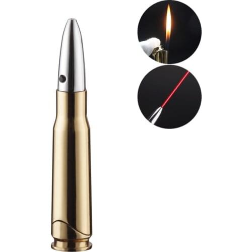 Bullet Lighter with Red Laser Refillable Flame Metal Butane Gas Cigarette Lighters Gold for Men Smoker