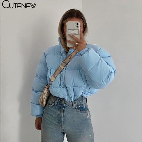 Cutenew Winter Solid Puffer Cotton-Padded Women Zip-Up Jacket Turtleneck Adjustable Waist Streetwear Casual Slim Female Clothes