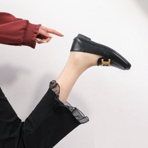 Square Toe Womens Shoes 2021 Spring New Two-wear Flat Single Shoes Womens Casual Womens Shoes British Style Loafers Women