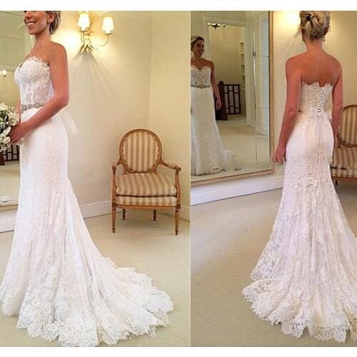 Robe de mariage White Vintage Lace Mermaid Wedding Dresses Sash Sweetheart Buttons Wedding Gowns vestido de noiva