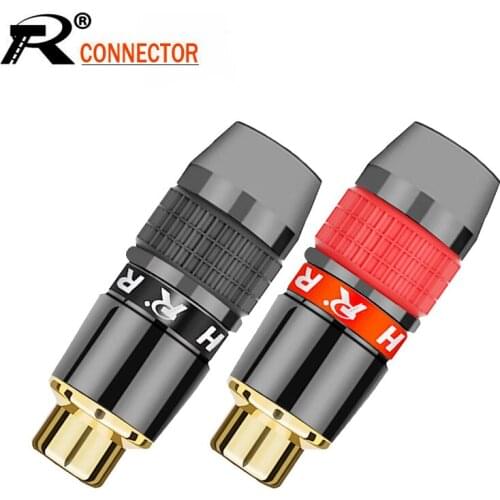 100pcs/lot RCA Female Jack Gold Plated RCA Soldering Wire Connector Audio Speaker Amplifier Connector 50 Pairs Red+Black