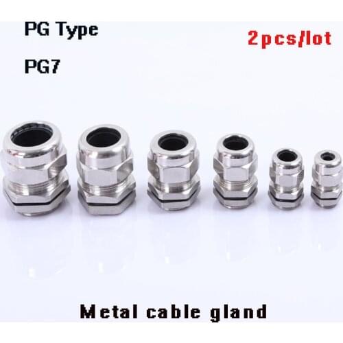 2psc PG7 Nickel Brass Metal IP68 Waterproof Cable conduit Glands Connector Wire Glands connection for 3-6.5mm cable accessories
