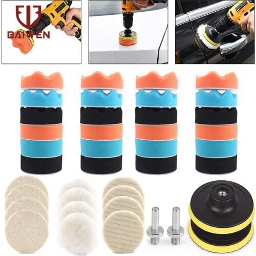 38pcs 3 Inch Buffing Sponge Polishing Pad Car Polisher Waxing Pads Buffing Kit + M10 Drill Adapters for Removes Scratches