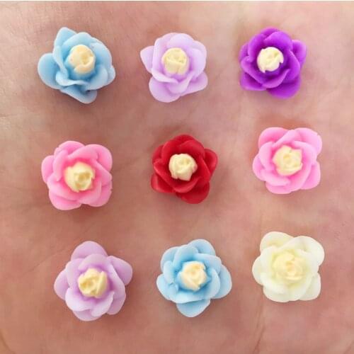 New 60PCS 14mm Resin solid color 3D flower Flatback stone Embellishment DIY Wedding appliques SR96*2