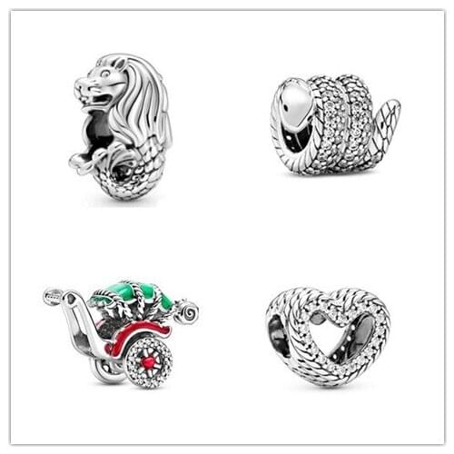 925 Sterling Silver Baeds Traditional Rickshaw Charm Fit pandora Bracelet & Necklace Jewelry
