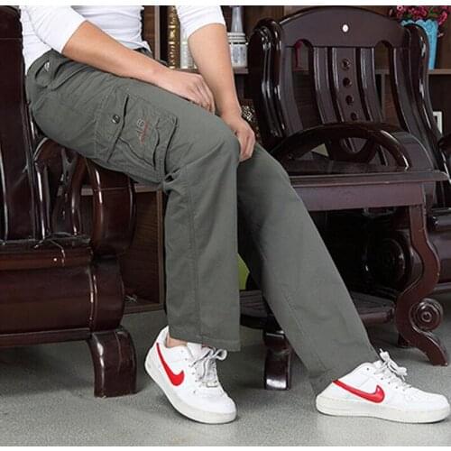 Mens Pant Casual Seasons style Men Elastic waist Multi-Pocket Overall Male Combat Long baggy large Trouser XL - 6XL