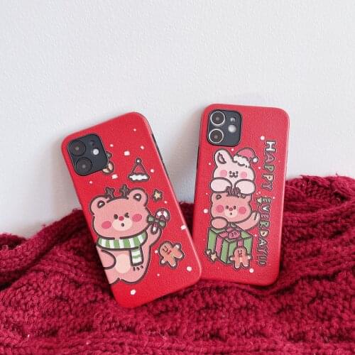 Christmas Bear & Rabbit Case for iPhone 12 Pro Max Back Phone Cover for 12 Mini 11 Pro Max X XS XR 8 7 Plus SE 2020 Capa