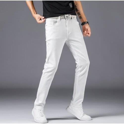 Summer Jeans Men Solid White Mens Jeans Stretch Casual Men Fashioins Denim Pants Casual Yong Boy Students Trousers Size 38,502