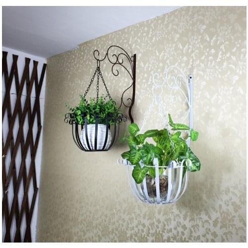 Europe Vintage Iron Art Wall-Mounted Hook Flower Stand Decoration Wall Hanging Basket Bracket Simple flower Pot Holder
