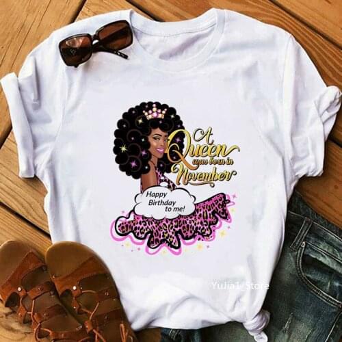 A Queen Was Born In November Graphic Print Tshirt Women Birthday Party Crown Leopard T-Shirt Female Cool T Shirt Femme
