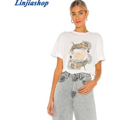 Spring summer girls loose cotton T-shirt cartoon letter printing casual O-neck simple tees tops new arrivals 2021