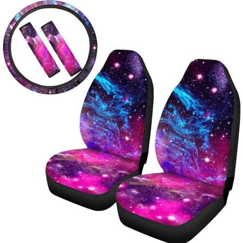 INSTANTARTS Galaxy Unique Design Ladies Car Interior Seats Protector Shiny Steering Wheel Cover Car Accessories Seat Belt Covers
