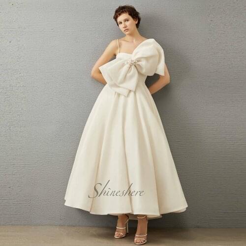Jusere bridal dress elegant ankle length wedding dress strapless A-line bridal gown with bow