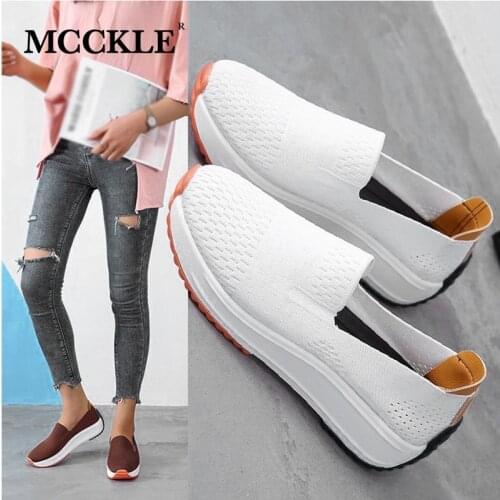 MCCKLE Women Sneakers 2021 Fashion Woman Mesh Breathable Casual Female Comfortable Platform Flat Light Vulcanized Shoes