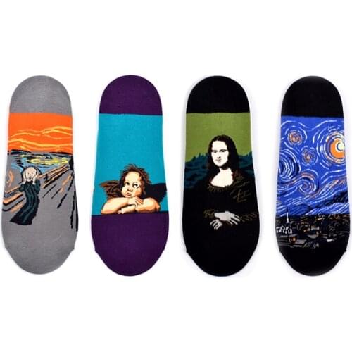 Summer Van Gogh Art Starry Night,Mona Lisa,The Scream Socks Renaissance Oil Paint Cotton Short Happy Funny Women Men Socks