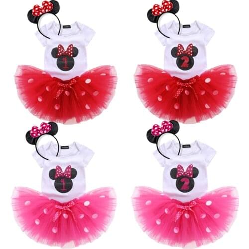 Summer Baby Outfits 3pcs Mouse Costume for Girls Polka Dot Dress Cotton Baby Dress 1st 2nd Birthday Dresses Party Suits