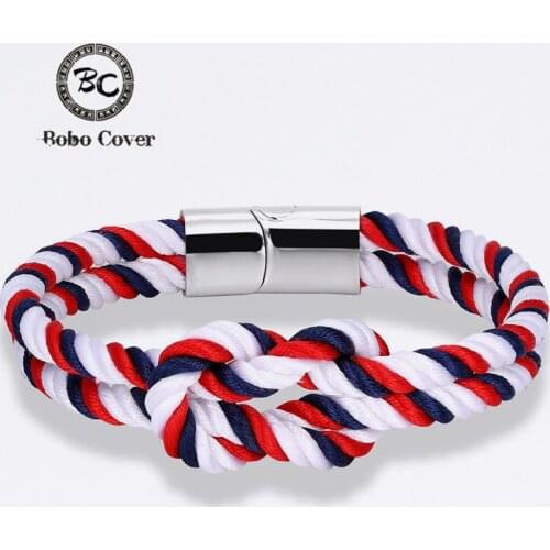 Hot Wholesale Woven Color Rope Anchor Bracelets Women Survival Knot Bracelet Male Stainless steel Magnetic Buckle Drop shipping