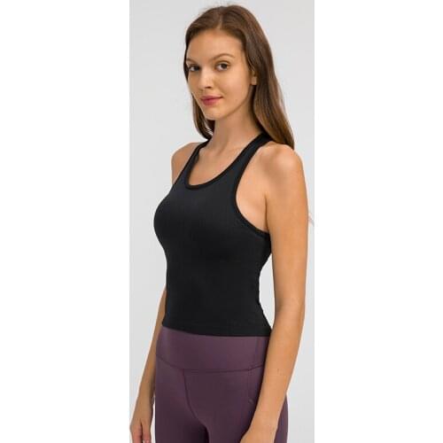 Racerback Yoga Tank Tops Women Fitness Sleeveless Cami Top Sports Shirt Slim Ribbed Running Gym Shirts with Built In Bra