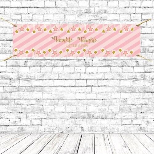 Twinkle Twinkle Little Star Baby Shower Party Banners Pink Striped Background Posters Sign Backdrop Polyester Fab With Grommets