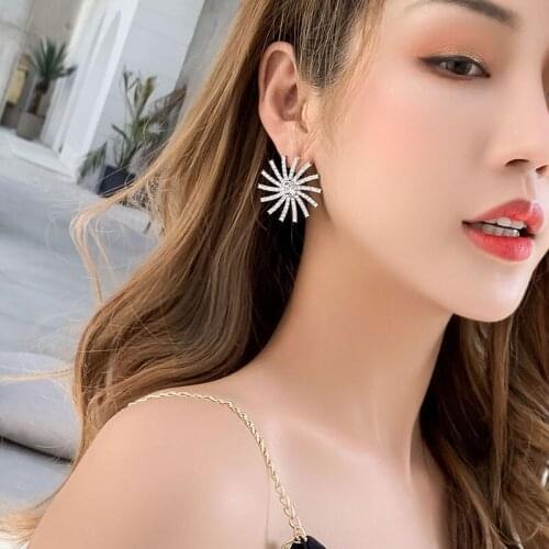Punk Fashion S925 Needle Earrings New Net Red Goddess Snowflake Crystal Sun Flower Earrings Exaggeration Jewelry
