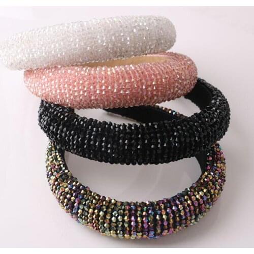 Fashion temperament Baroque handmade beaded high-end luxury sponge womens wide-brimmed fabric crystal hairbands