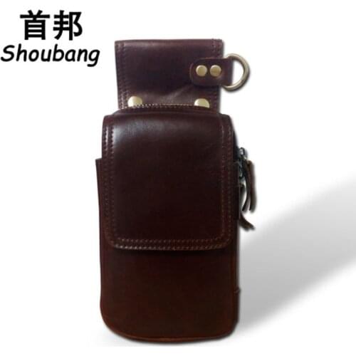 BiPtyDam Men Genuine Cow Leather Waist Packs Leisure Phone Pouch Bags Fanny Pack Belt Bag Male Travel Waist Pack Small Waist Bag