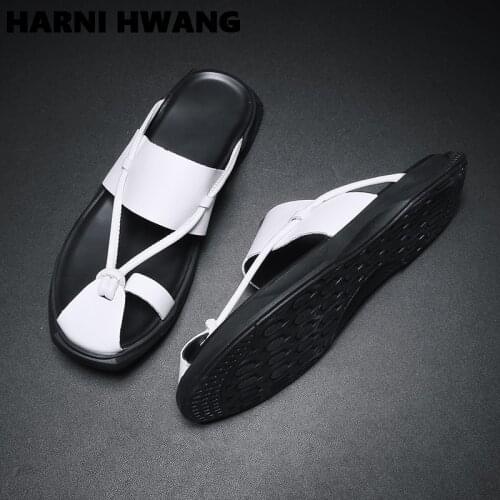 2021 Explosion Top Shoes Brand MenS Slippers Real Leather Luxury Slippers Beach Casual Sandals Summer MenS Fashion Shoes White