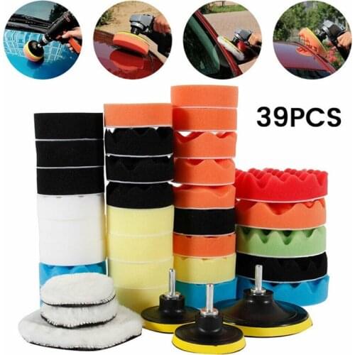 39PCS/Set Buffing and Polishing Pads Kit 5 Inch 3 Inch Sponge Pads, Wool Grip Pads and Polisher Grip Backing Plates for Car