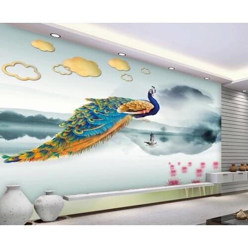 Custom mural 3d wall mural on the wall Chinese modern landscape flower and bird scenery photo wallpaper in the living room