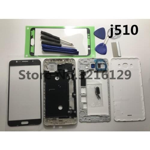 Full Housing For Samsung J5 J510F J510 2016 Front Mid Frame Plate Bezel Battery Back Cover Door Case+glass With Side Buttons