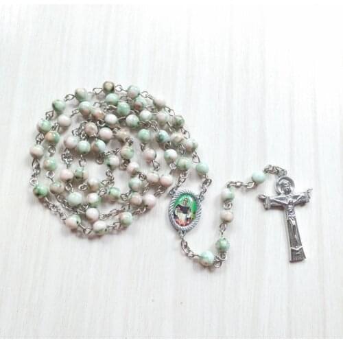 QIGO Catholic Jewelry Acrylic Beads Long Cross Rosary Necklace For Men Women