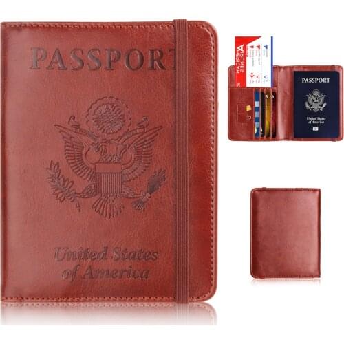 RFID Blocking Passport Cover PU Leather Passport Holder Case UNITED STATES OF AMERICA Travel Credit Card Holder