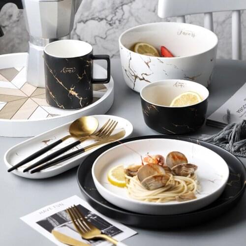 Nordic Fashion Luxury Breakfast Tableware Ceramic Bowls and Dishes Household Simple Dinner Plates