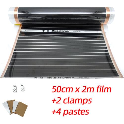 Russia warehouse 50cm*2m & connection kits Infrared Electric Floor Heating Warm floor Film, contain 2 pcs clamps + 4 pcs pastes
