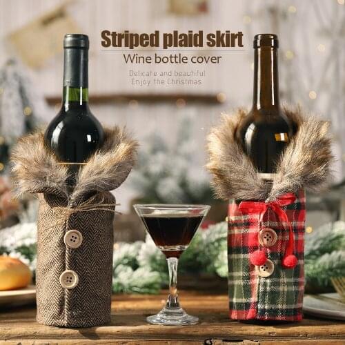 Christmas Decoration New Dining Table Wine Bottle Cover Decorative Stripes Tartan Skirt Wine Gift Box