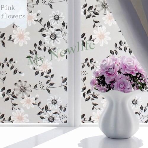 Pink flower stained glass film stickers Frosted Opaque balcony bathroom Windows Film sticker Privacy Home Decor 45/60/90*200cm