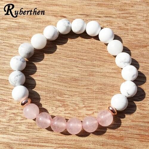 Ruberthen Rose Quarz Howlite Bracelet Divine Love Chakra Healing Crystal Bracelet Yoga Wrist Mala Meditation Bracelet