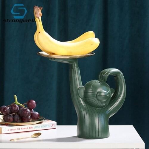 Strongwell Nordic Monkey Fruit Plate Jewelry Storage Tray Resin Crafts Desktop Snack Tray Ornaments Home Decoration Gift