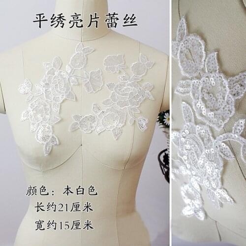 10Pcs Off white 21X15cm Delicate Glitter Wedding Veil Head Ornaments Rose Lace Applique Lace Trim Dress DIY Lace Accessorie