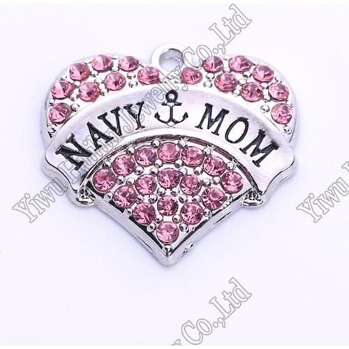 NAVY MOM crystal Word Heart Dangle Sports Fitness Pendant