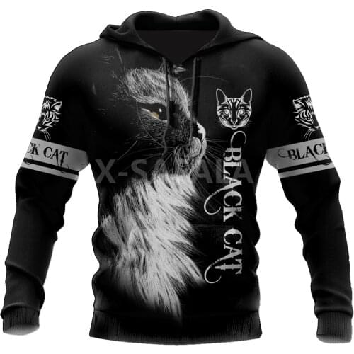 Animal Love Black Cat Tattoo 3D Print Size XS-7XL Hoodie Man Women Harajuku Outwear Zipper Pullover Sweatshirt Casual Unisex-2