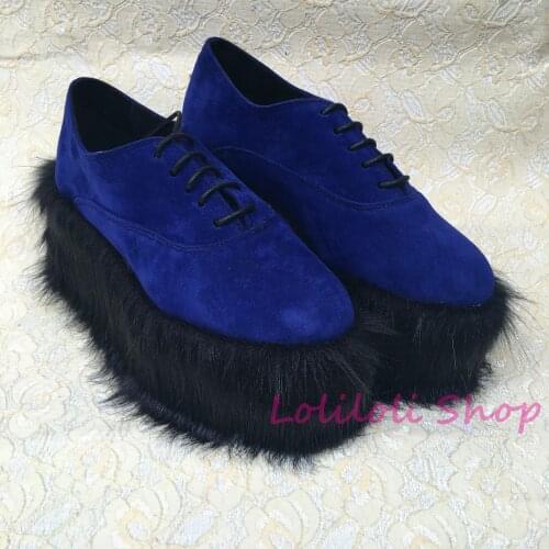 Princess sweet lolita shoes Lolilloliyoyo antaina big shoes Plush Blue Suede lacing custom bottom round shoes custom an4174