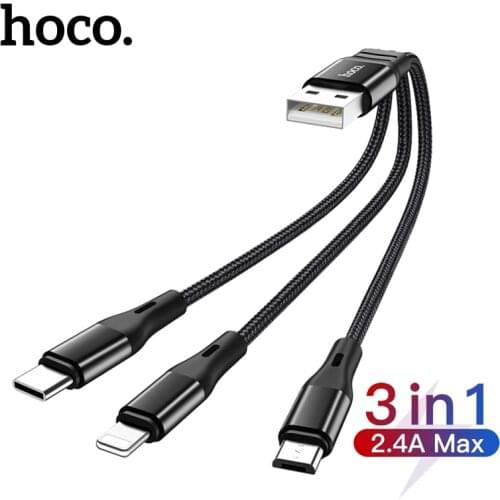 Hoco 3in 1 USB Micro Type C Cable For iPhone 12 11 Mobile Phone Android USB Wire Cord For Samsung A12 A51 S20 S21 Charging Cable