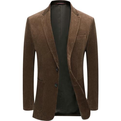 Corduroy Blazer Men Dark Coffee Navy Blue Camel Costume Homme Corded Velveteen Notched Collar Jacket Suit Single Breasted Outfit