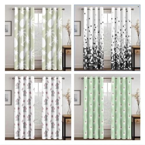 Living Room Shading 90% Decorative Curtains Pixel Pineapple Pattern Home Textile Decoration Bedroom Perforated Curtains