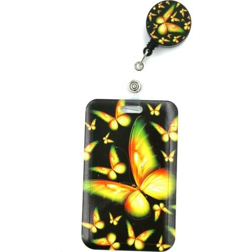 Yellow Monarch butterfly Cute Credit Card Cover Lanyard Bags Retractable Badge Reel Student Nurse Exhibition Enfermera Name