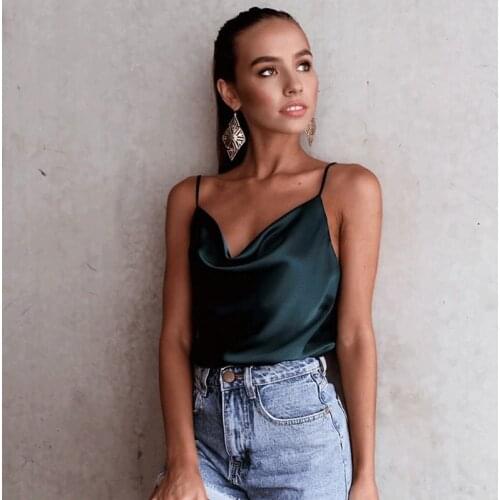 Sexy Camisole Women Casual Loose Satin Strap Vest Tops Tank Top V Neck Summer Shirt Blusas Women Streetwear