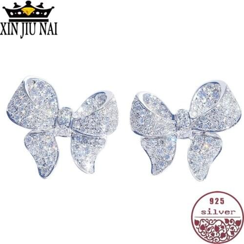 18K white gold inlaid with diamond bow for womens Earrings luxury sweet noble butterfly Bow earrings earrings for lady