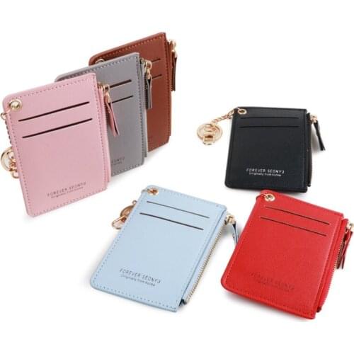 1PC Womens Ultra-Thin Business ID Card Holder Solid Color Money Bag Portable Short Wallet Metal Tassel Zipper Small Coin Purse
