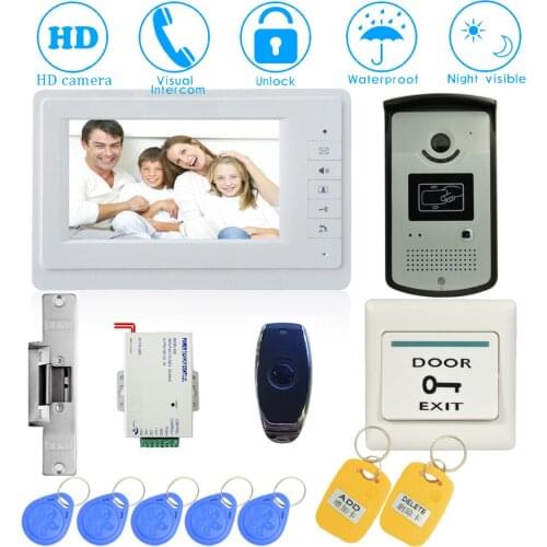 1 SET) 7" Doorbell System Wireless Remote and RFID Card Unlock Home Security Talkback Intercom system Door Release HD IR Caemra